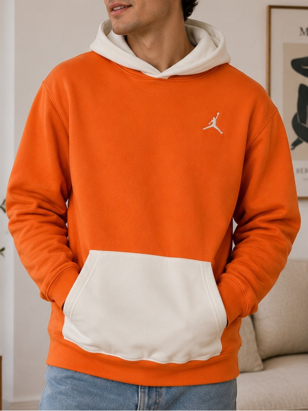Jordan Orange Pullover Hoodie with Cream Hood & Pouch XL 13-15 YRS